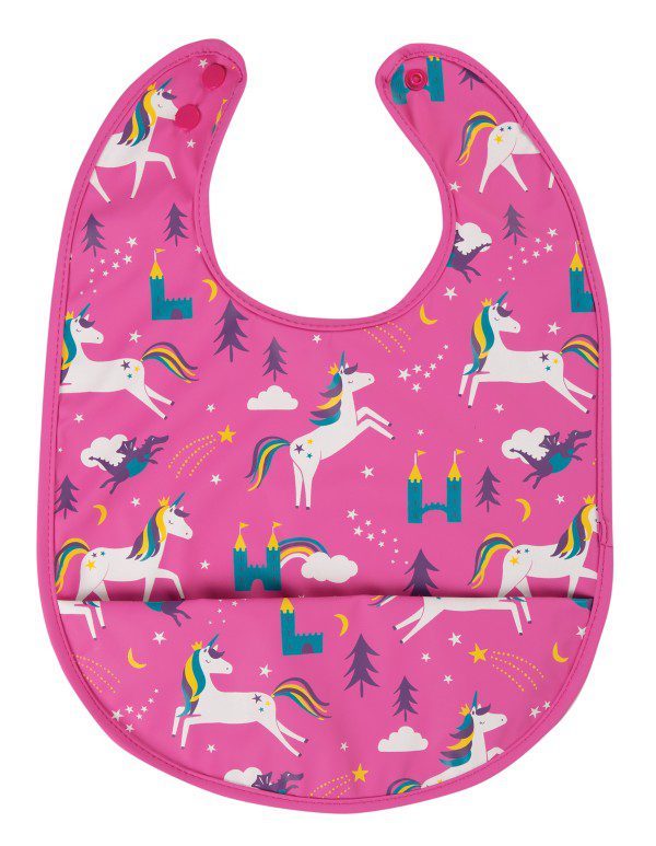 Frugi Spick and Span Bib Unicorn Puddles-1 | Hipbaby